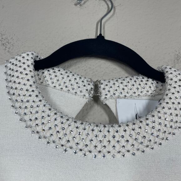 (Nude) Fashion 38/Small Crewneck Knit Beaded Sweater White Wool Long Sleeves - Picture 3 of 11